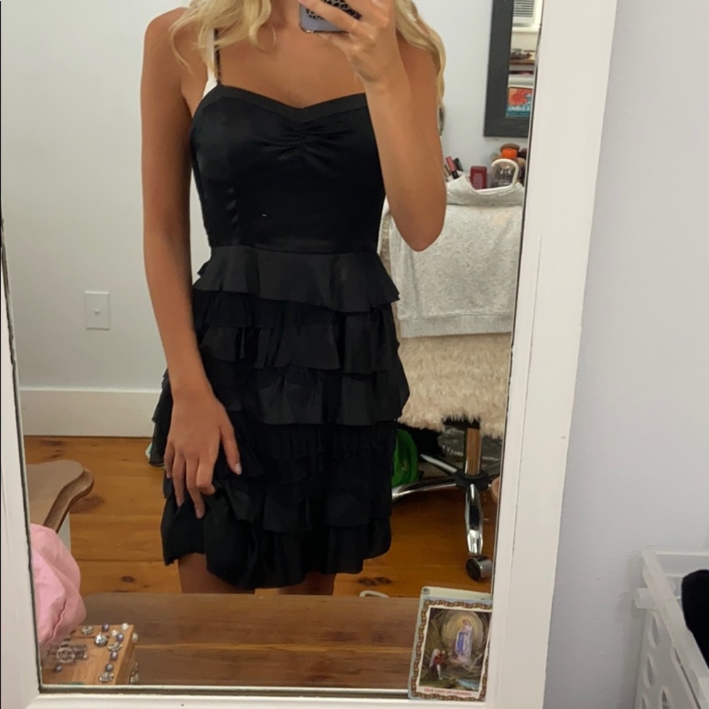 Black ruffled mini dress